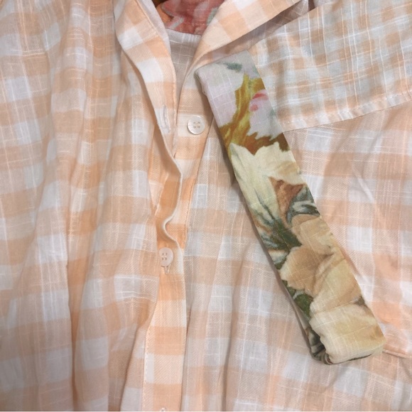 Maeve Felicia Peach Pink Plaid Floral Midi Short Sleeve Button Shirt Dress  XS - Picture 6 of 6